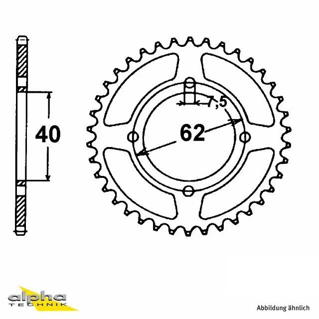 Kettenrad Stahl, 52 Zähne, Teilung 415