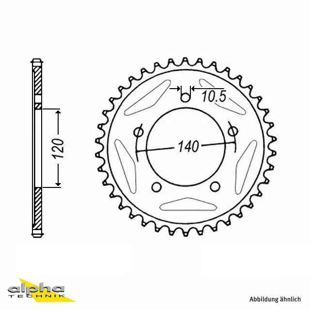 Kettenrad Stahl, 45 Zähne, Teilung 525, schwarz