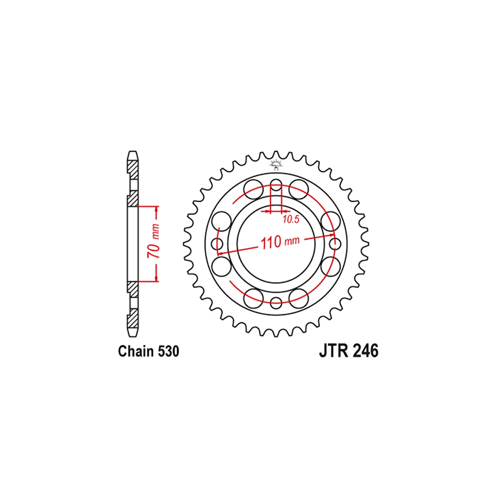 Kettenrad Stahl, 41 Zähne, Teilung 530, inkl. Buchse