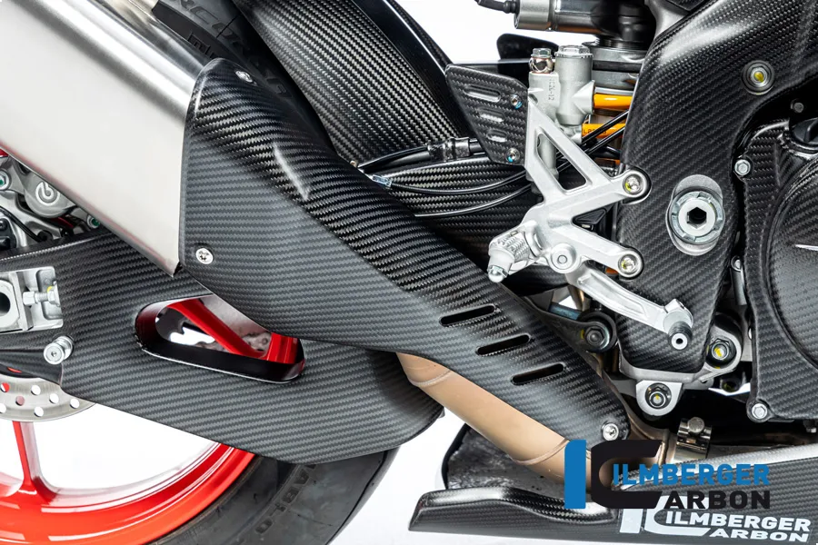 Ilmberger Carbon Auspuffhitzeschutz vorne matt für Aprilia RSV4 / Tuono V4 2021-