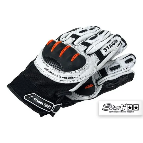 S6-0860 / XXL STAGE6 LEDERHANDSCHUHE MIT WEISS / SCHWARZ / ORANGE SCHUTZGRÖSSE XXL