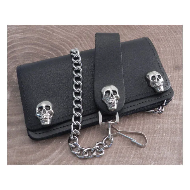 Amigaz Schwarzes Leder Totenkopf Biker Kette Brieftasche